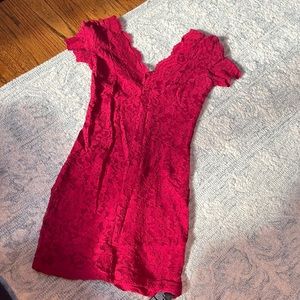 Worn twice low neck and low back red lace mini dress